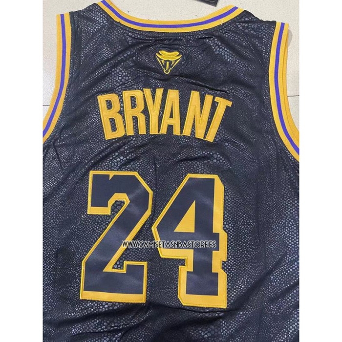 Kobe Bryant NO 24 Camiseta Los Angeles Lakers Black Mamba Snakeskin Negro